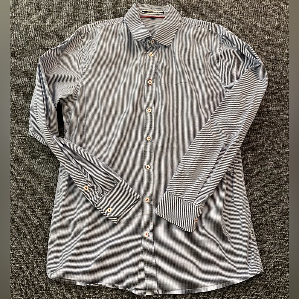 Aston Martin Stylish Blue Striped Boy Button Down Cotton Shirt